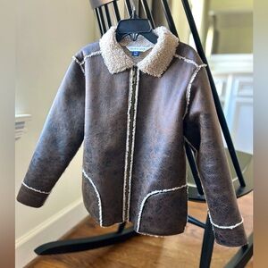 Janie and Jack Boy Faux Leather Sherpa Trim Jacket - Size 5-6